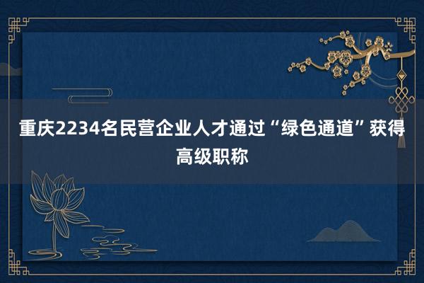 重庆2234名民营企业人才通过“绿色通道”获得高级职称